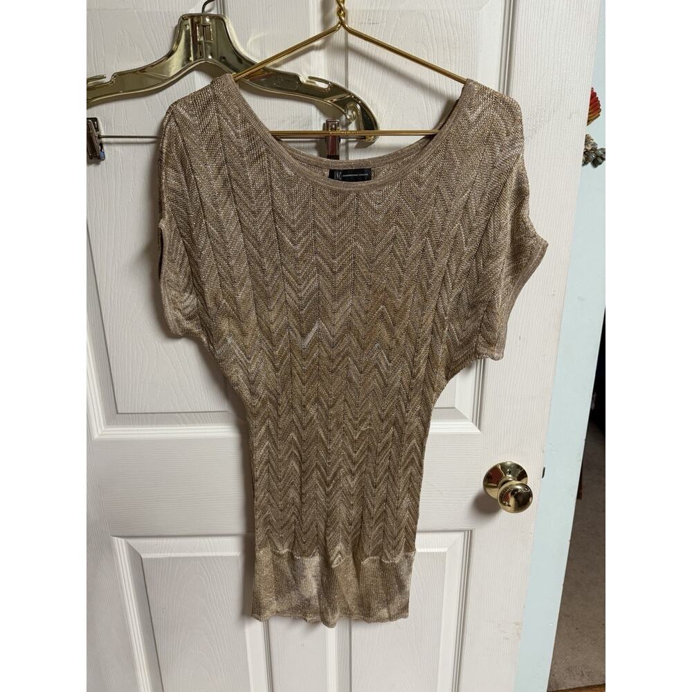 INC Sweater Mini sweater Dress Small Gold Metallic Dolman Sleeve 3)x31 Stretch